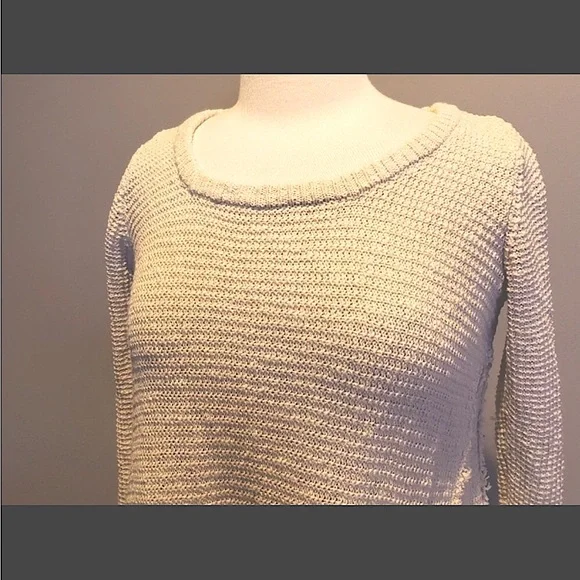 Anthro Ruby Moon heathered oatmeal waffle knit shark bite raw hem longsl… - Picture 8 of 10